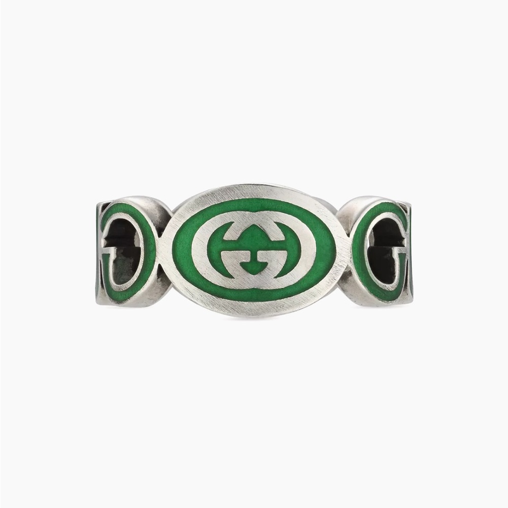Gucci Unisex Sterling Silver Interlocking GG Logo Ring - Picture 2 of 6